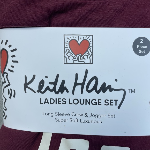 Keith Haring New Women's Size M Pajama Set Burgundy a2083 - Picture 2 of 5